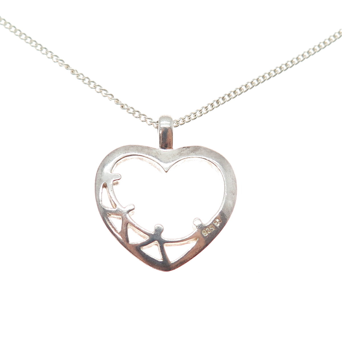 WARMET 925 Sterling Silver Vintage Poland Modernist Heart Chain Necklace 16"