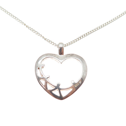 WARMET 925 Sterling Silver Vintage Poland Modernist Heart Chain Necklace 16"