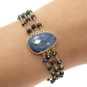 DSMK 925 Sterling Gold Plated Sapphire Black Spinel Amethyst Ball Bracelet 6.75"