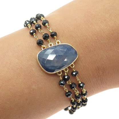 DSMK 925 Sterling Gold Plated Sapphire Black Spinel Amethyst Ball Bracelet 6.75"