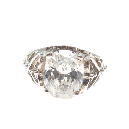 925 Sterling Silver Oval-Cut Shaped C Z Ornate Heart Ring Size 6.5