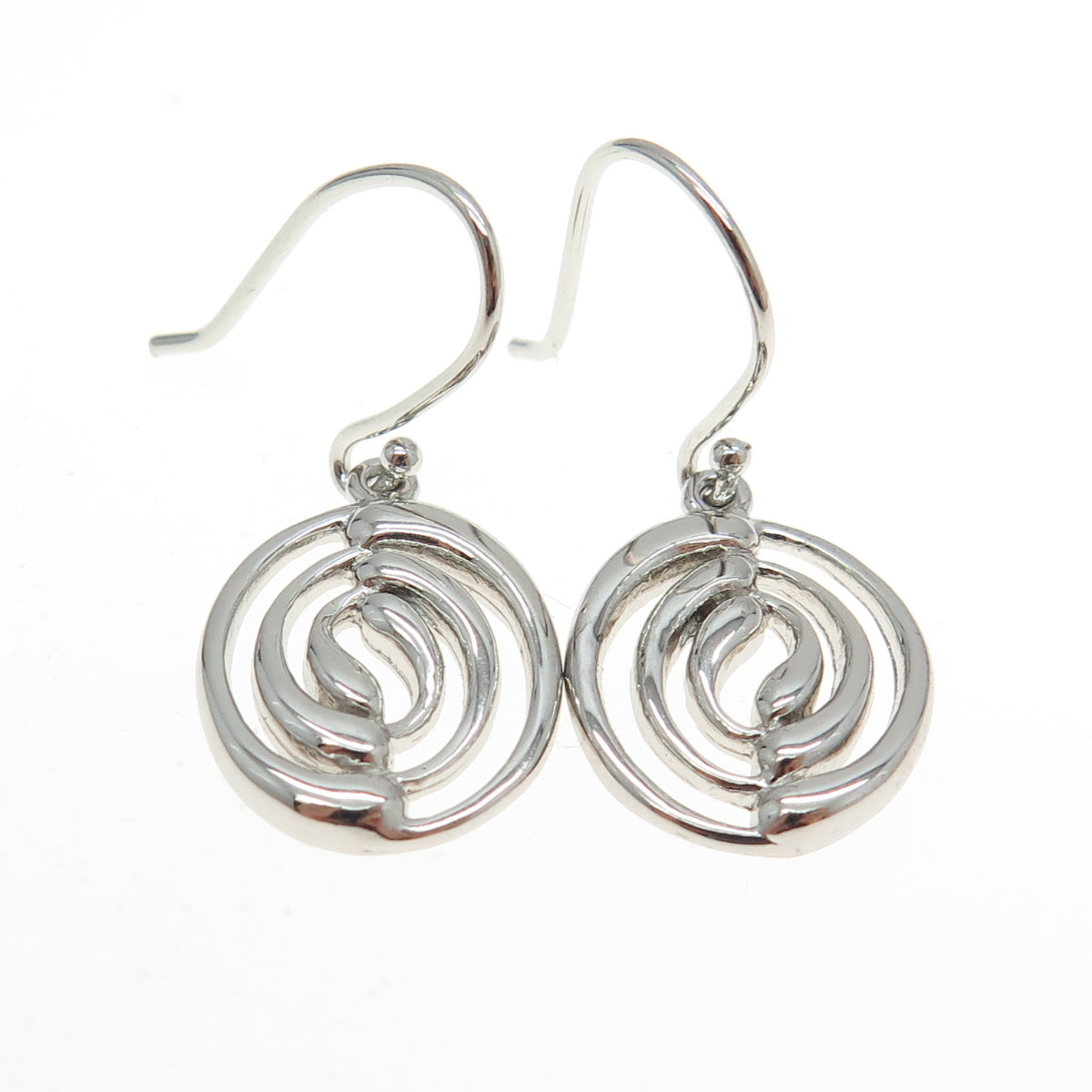 925 Sterling Silver Modernist Yin Yang Dangling Earrings