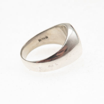 925 Sterling Silver Vintage Italy Real MOP Signet Oxidized Ring Size 7.5