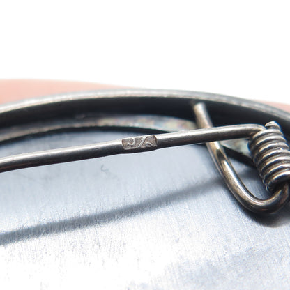 925 Sterling Silver Vintage Real Hematite Modernist Floral Leaf Pin Brooch