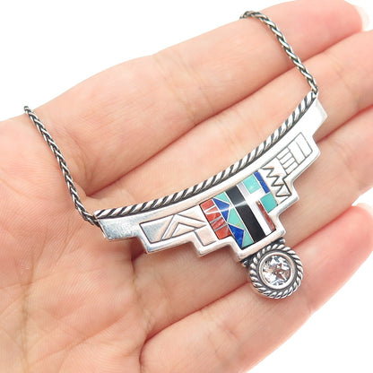 CAROLYN POLLACK & MILOR 925 Sterling Silver Vintage Multi-Gem Chain Necklace 18"