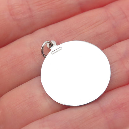 925 Sterling Silver Vintage Engraved Couple Heart Round Tag Charm Pendant
