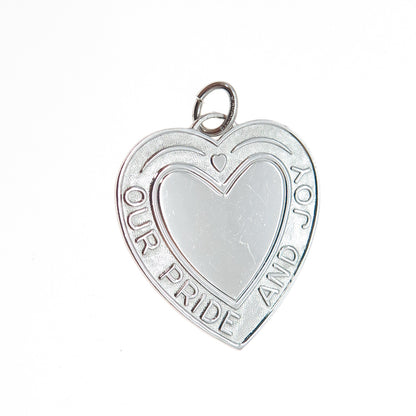 925 Sterling Silver Vintage Our Pride And Joy Heart Charm Pendant