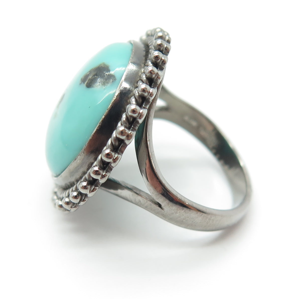 DSMK 925 Sterling Silver Sleeping Beauty Turquoise Beaded Oxidized Ring Size 6.5