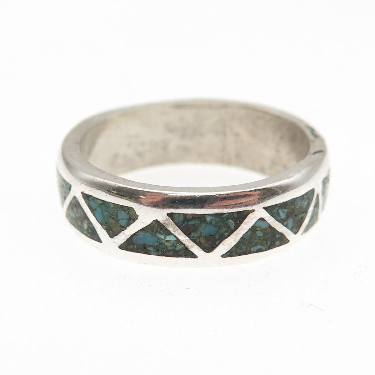 Old Pawn 925 Sterling Silver Vintage Turquoise Inlay Tribal Band Ring Size 9.75