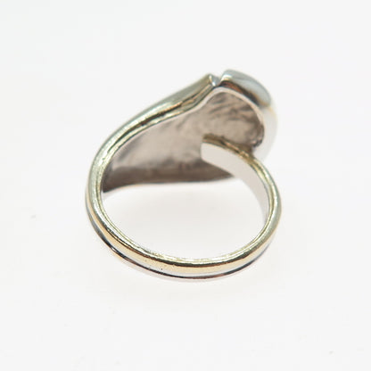 925 Sterling Silver 2-Tone Vintage Modernist Wave Ring Size 7