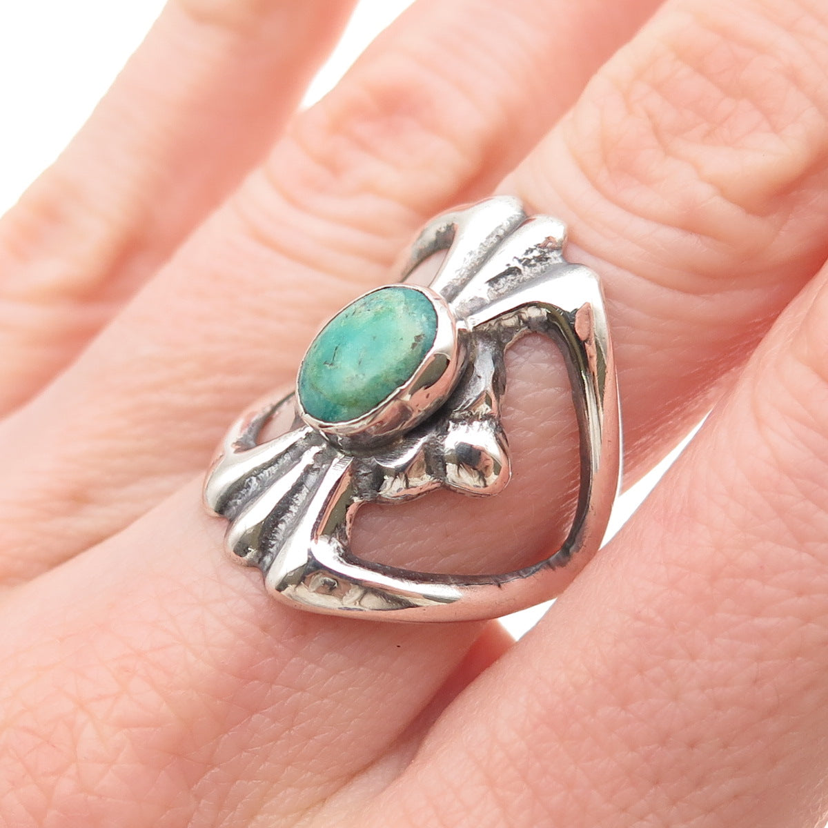 Old Pawn Sterling Silver Vintage Southwestern Turquoise Tribal Ring Size 6.75