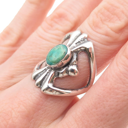 Old Pawn Sterling Silver Vintage Southwestern Turquoise Tribal Ring Size 6.75