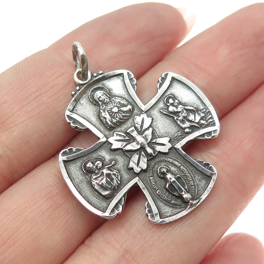 CHAPEL 925 Sterling Silver Antique Art Deco 4-Way Cross Religious Pendant