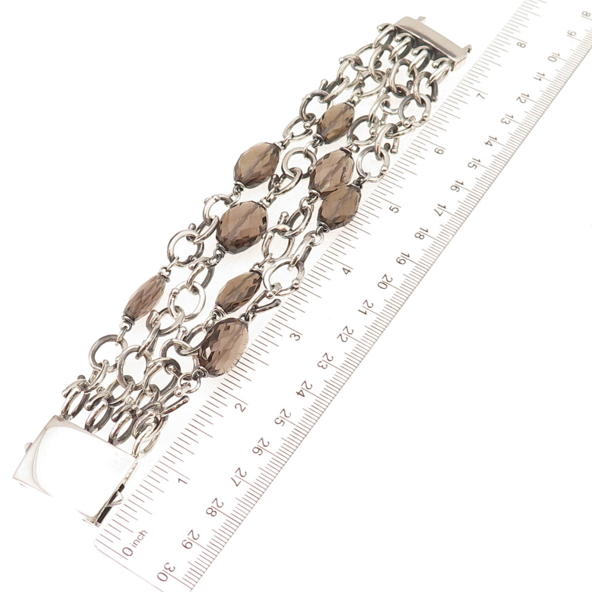 Michael Dawkins 925 Sterling Silver Real Smoky Quartz 4-Chain Bracelet 6.75"