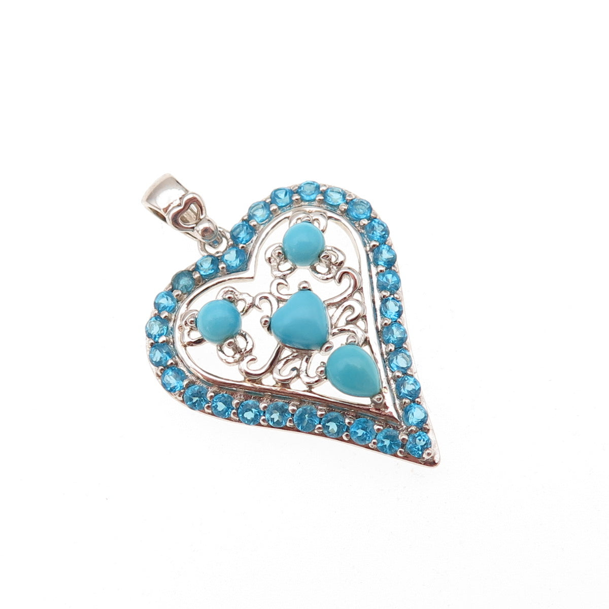 925 Sterling Silver Real Turquoise & Apatite Heart Charm Pendant
