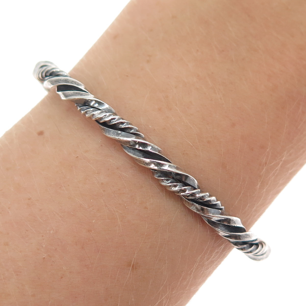 925 Sterling Silver Vintage Twisted Adjustable Cuff Oxidized Bracelet 6"