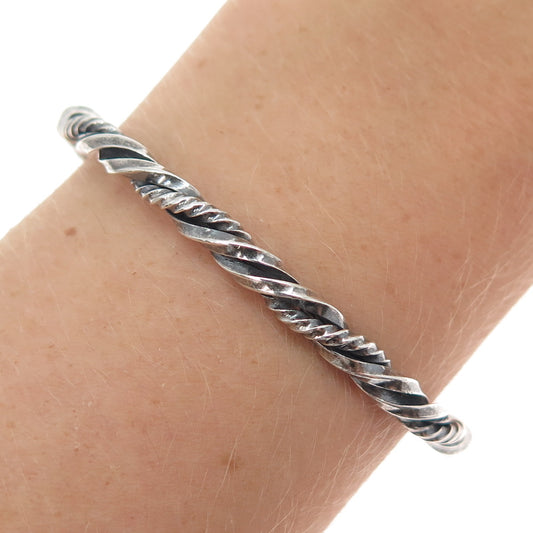 925 Sterling Silver Vintage Twisted Adjustable Cuff Oxidized Bracelet 6"