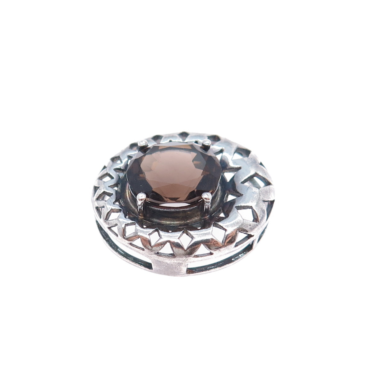 CLYDE DUNEIER CID 925 Sterling Vintage Real Smoky Quartz Oxidized Slide Pendant