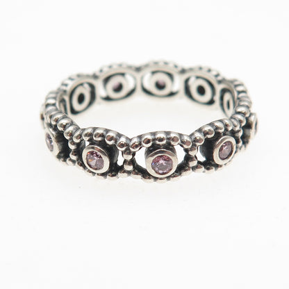 Pandora 925 Sterling Silver Round-Cut Pink C Z Her Majesty Band Ring Size 9