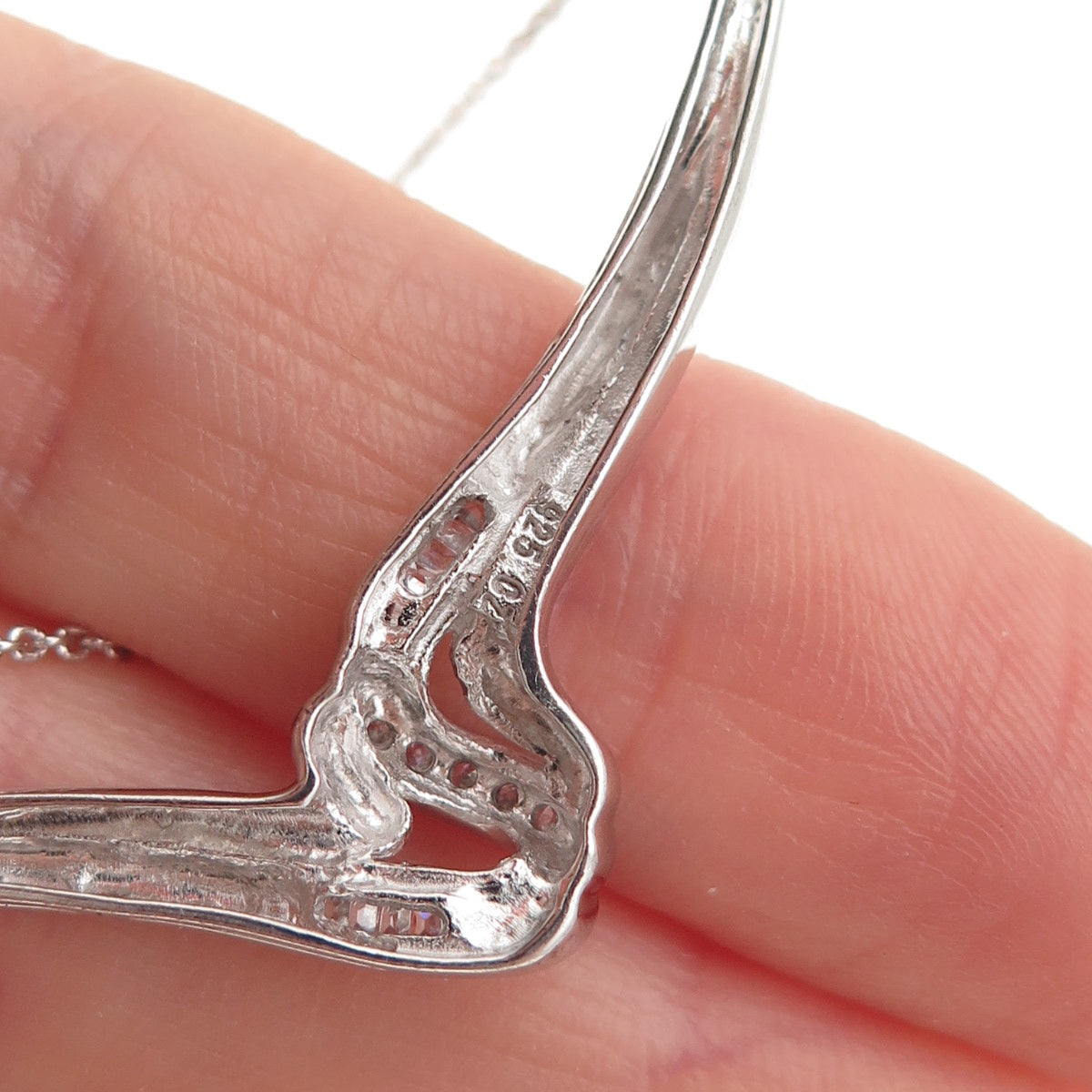 925 Sterling Silver C Z Twisted Pendant Cable Chain Necklace 18"