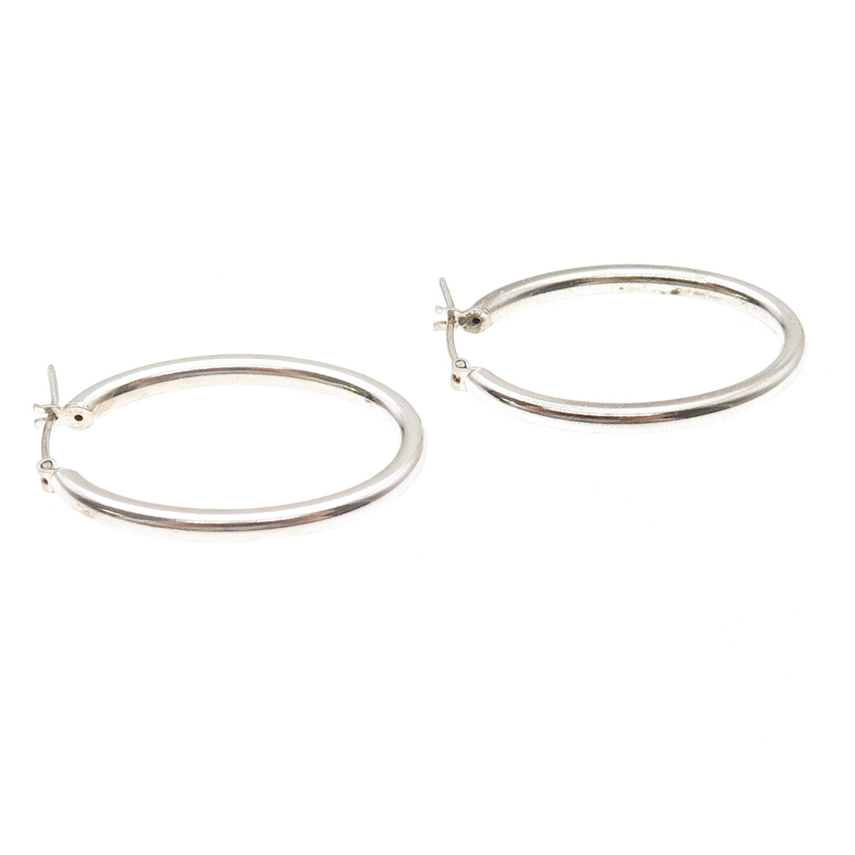 925 Sterling Silver Italy Tube Oval Hoop Earrings