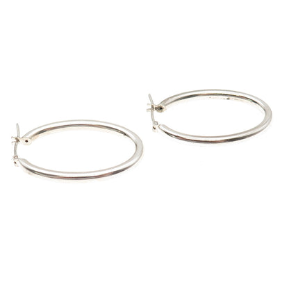 925 Sterling Silver Italy Tube Oval Hoop Earrings