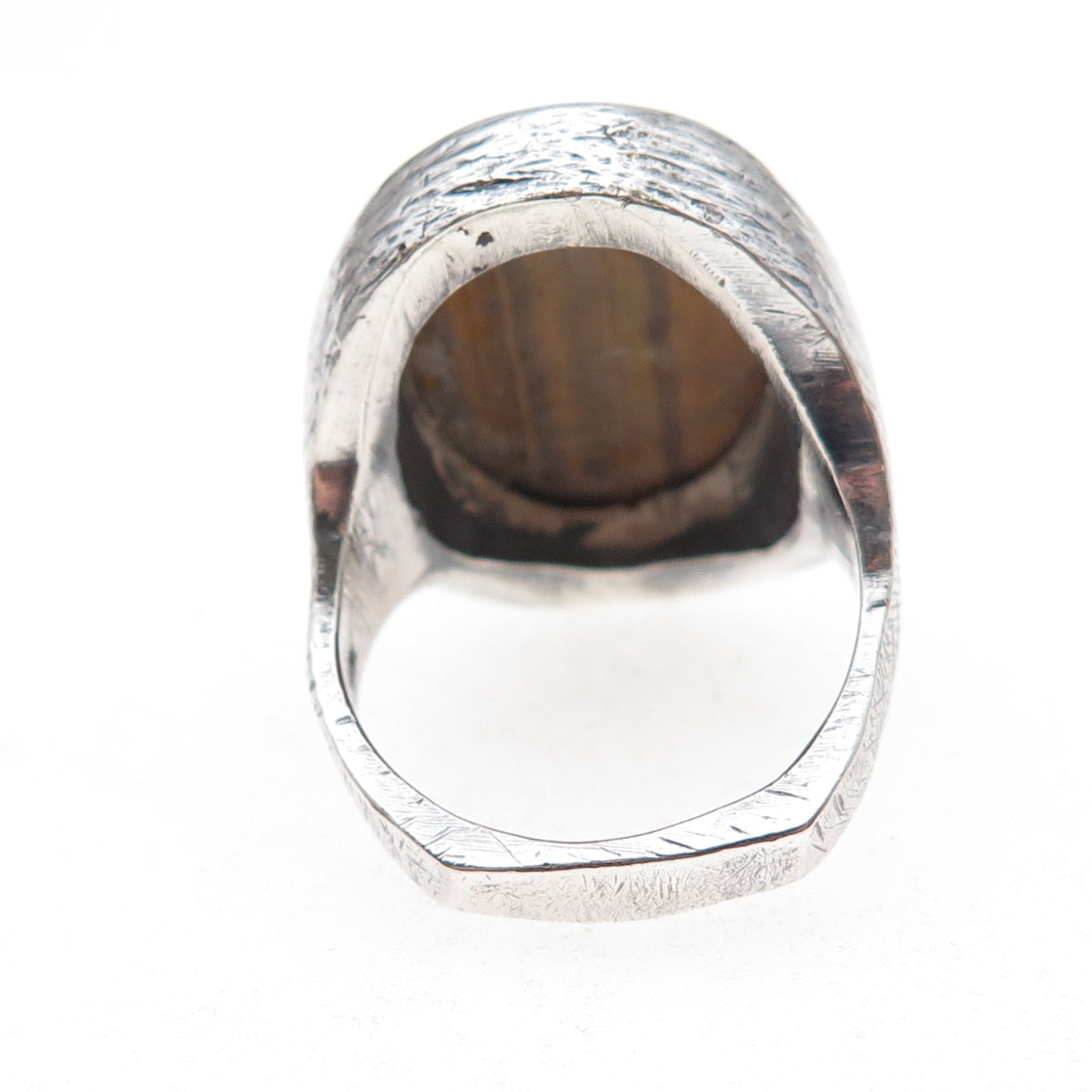 925 Sterling Silver Vintage Real Tiger Eye Modernist Oxidized Ring Size 10