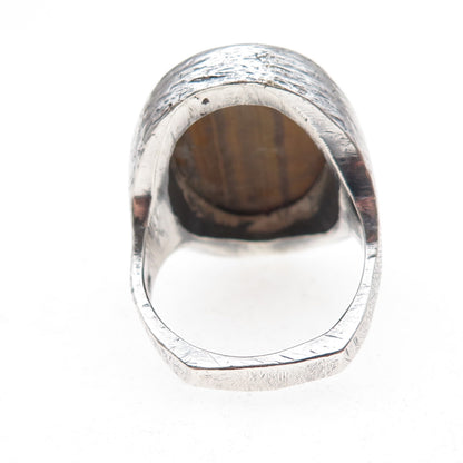 925 Sterling Silver Vintage Real Tiger Eye Modernist Oxidized Ring Size 10