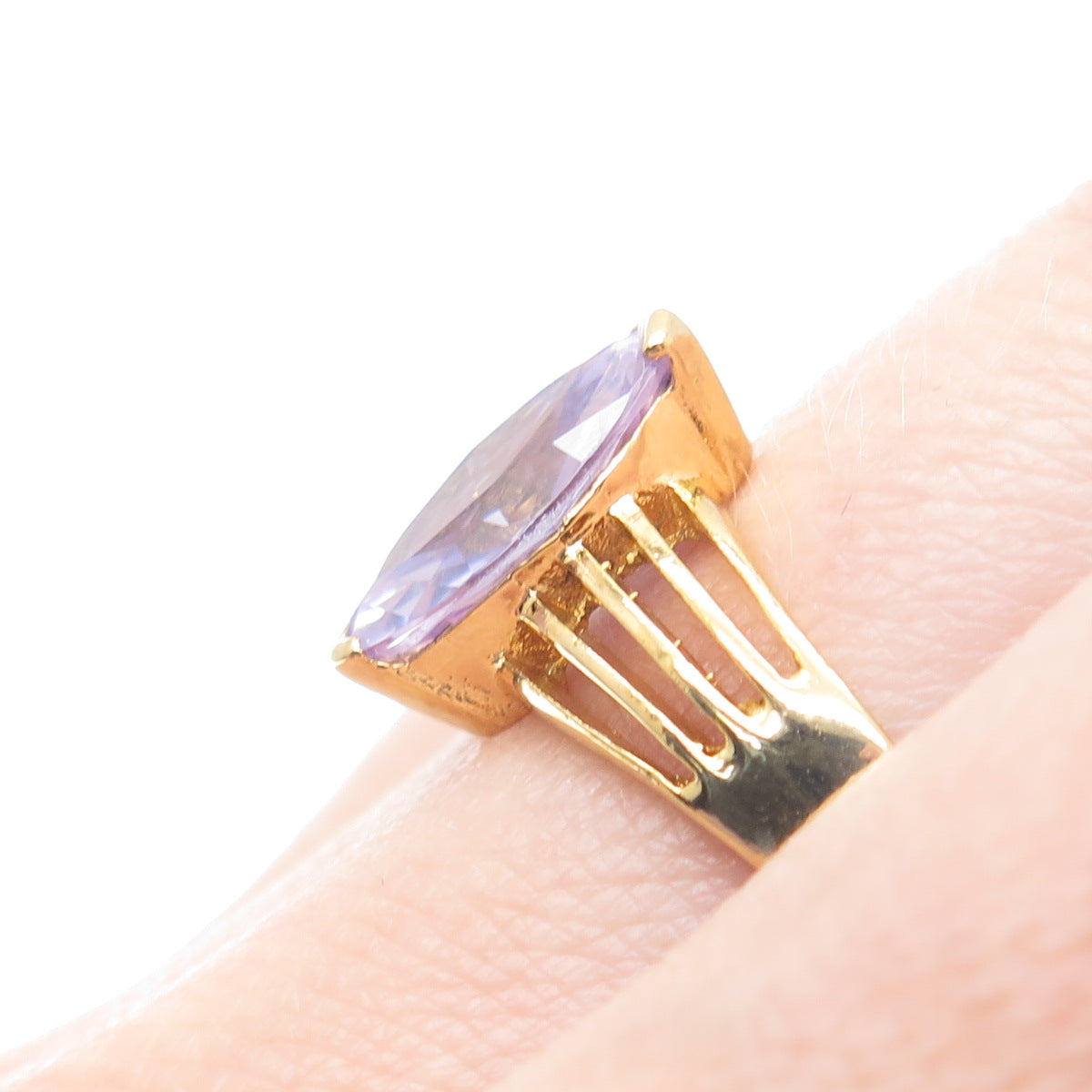 925 Sterling Silver Gold Plated Marquise-Cut Lavender C Z Ring Size 8
