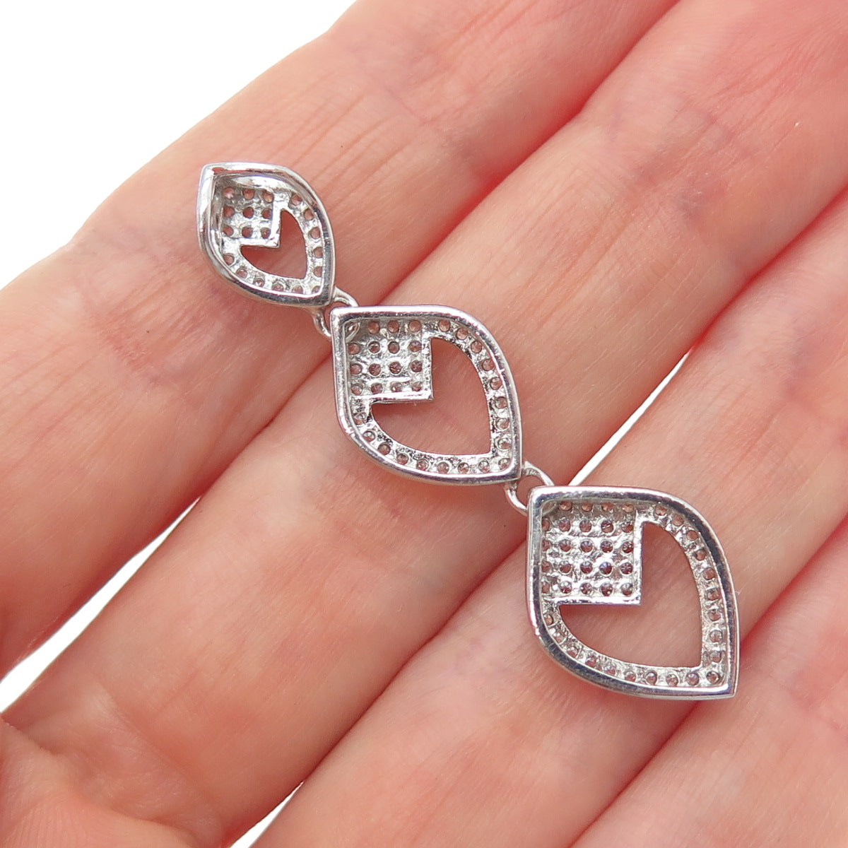925 Sterling Silver Round-Cut C Z Graduated Heart Slide Pendant