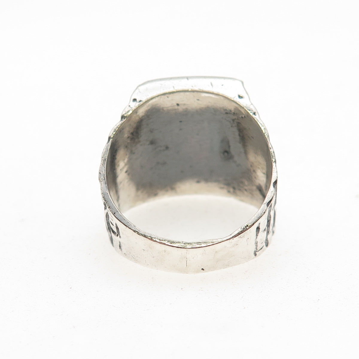 Old Pawn 925 Sterling Silver Vintage Turquoise Black Onyx & MOP Ring Size 9.25
