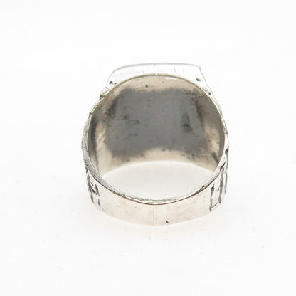 Old Pawn 925 Sterling Silver Vintage Turquoise Black Onyx & MOP Ring Size 9.25