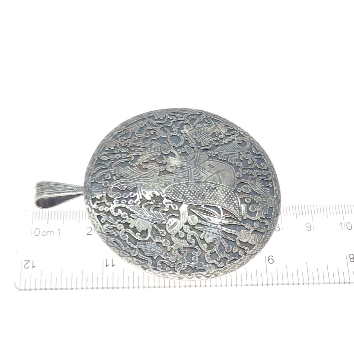 900 Silver Vintage Aztec God Oxidized Large Pin Brooch / Pendant