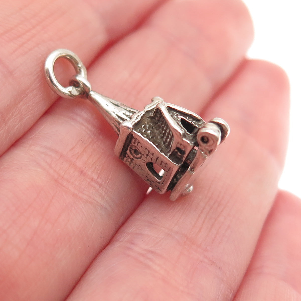 925 Sterling Silver Vintage Old Church Locket Oxidized 3D Mini Charm Pendant