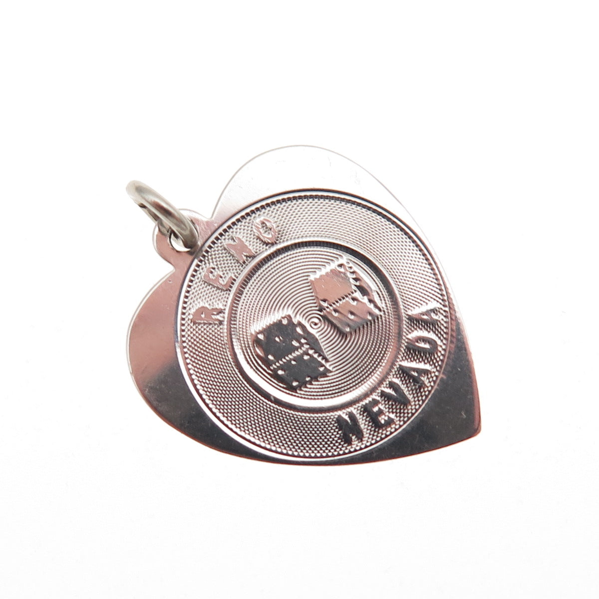 925 Sterling Silver Vintage Reno Nevada Lucky Dice Heart Charm Pendant