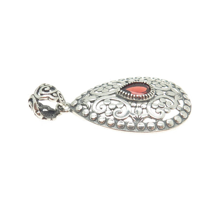 BERIA 925 Sterling Silver Pear-Cut Red Garnet Ornate Teardrop Pendant