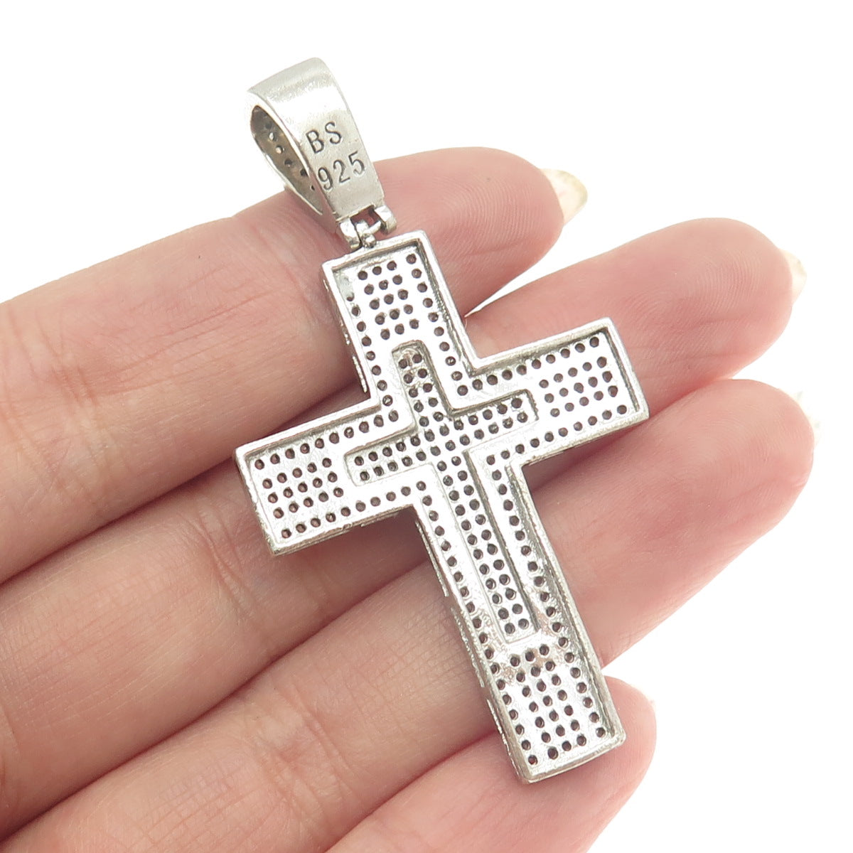 925 Sterling Silver Round-Cut C Z Cross Pendant