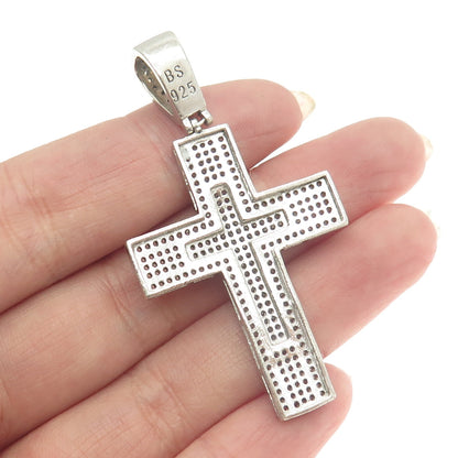 925 Sterling Silver Round-Cut C Z Cross Pendant