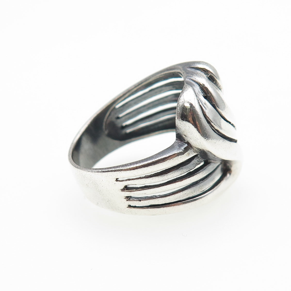 925 Sterling Silver Vintage Modernist Wavy Oxidized Ring Size 8.75