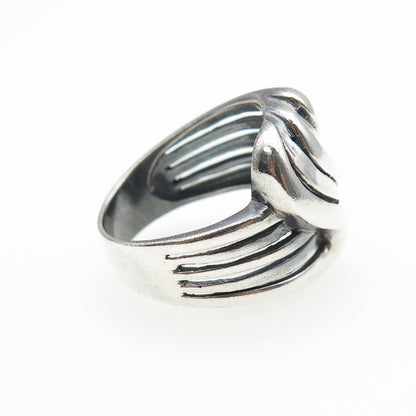 925 Sterling Silver Vintage Modernist Wavy Oxidized Ring Size 8.75