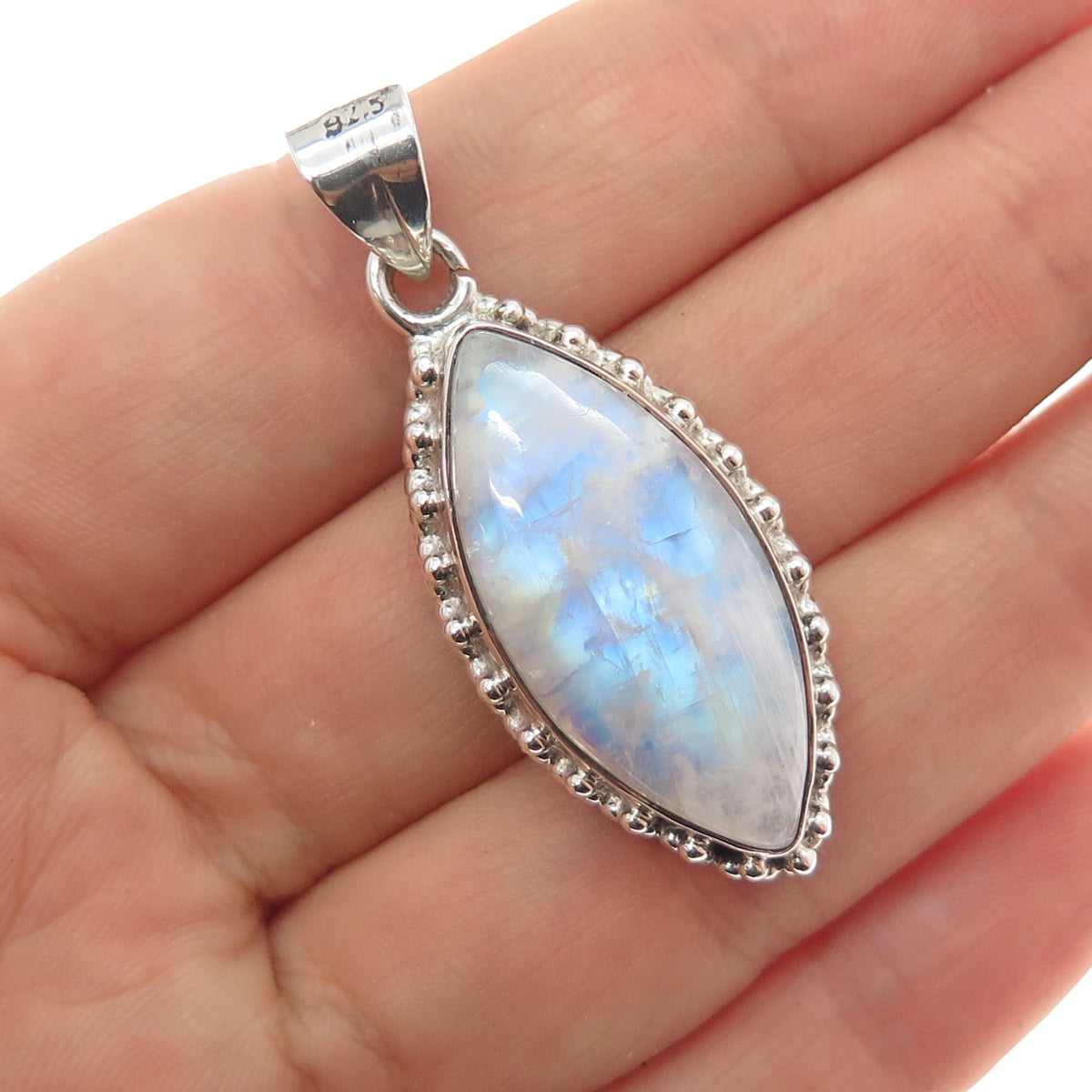 925 Sterling Silver Vintage Real Moonstone Beaded Charm Pendant
