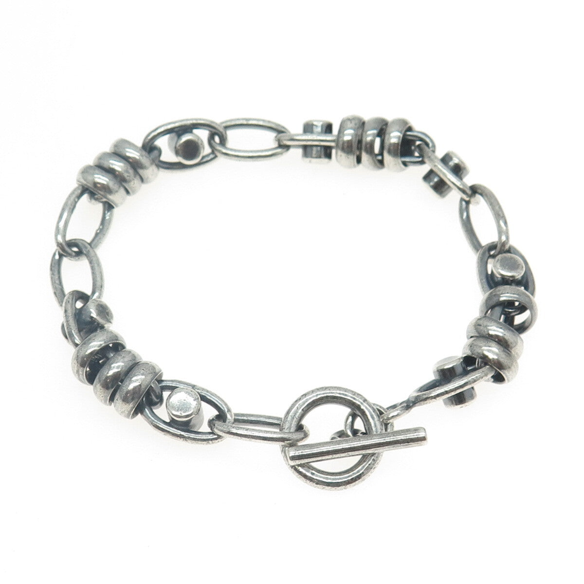 925 Sterling Silver Vintage Mexico Modernist Link Bracelet 7.5"
