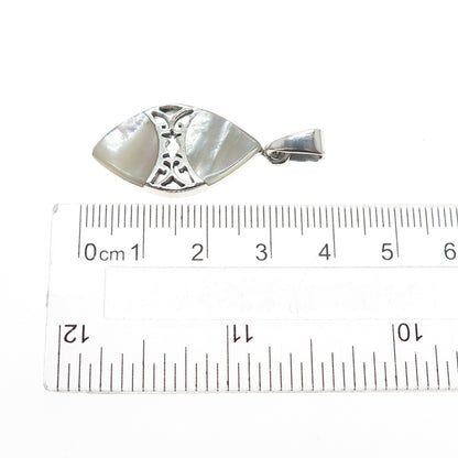 925 Sterling Silver Vintage Real MOP Ornate Charm Pendant