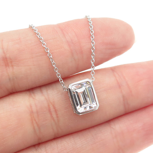 925 Sterling Silver Emerald-Cut C Z Cable Chain Adjustable Necklace 18-20"