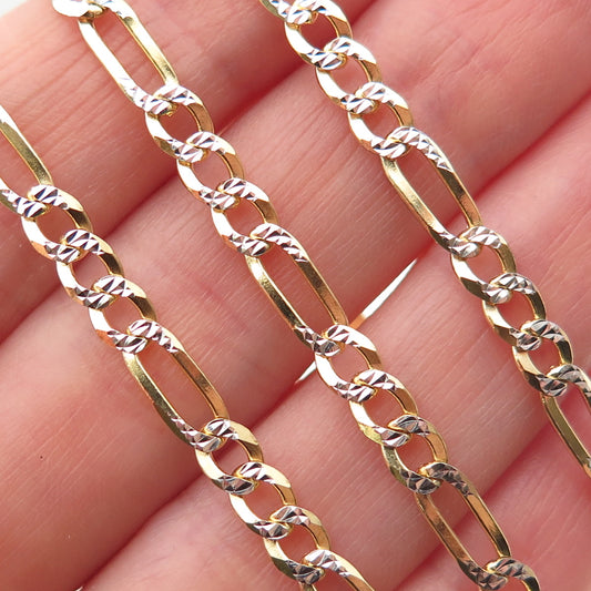 P. Lux 925 Sterling Silver 2-Tone Italy Diamond-Cut Figaro Chain Necklace 22"