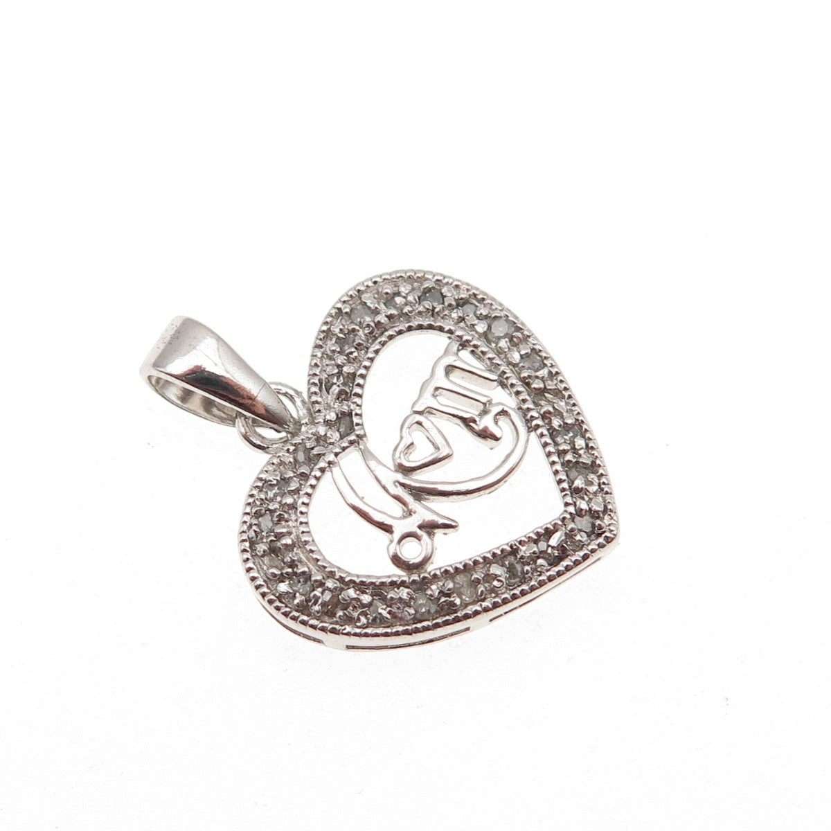 Charles Winston 925 Sterling Silver Real Diamond Mom Heart Charm Pendant