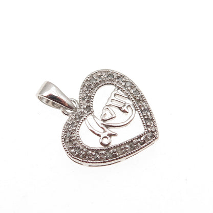 Charles Winston 925 Sterling Silver Real Diamond Mom Heart Charm Pendant