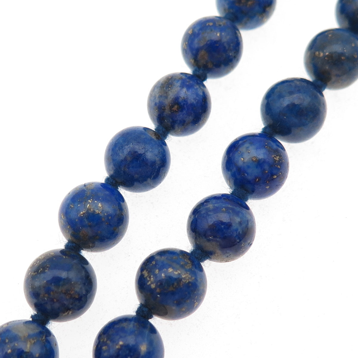 14K Gold Vintage Real Lapis Lazuli Ball Beaded Chain Necklace 24"