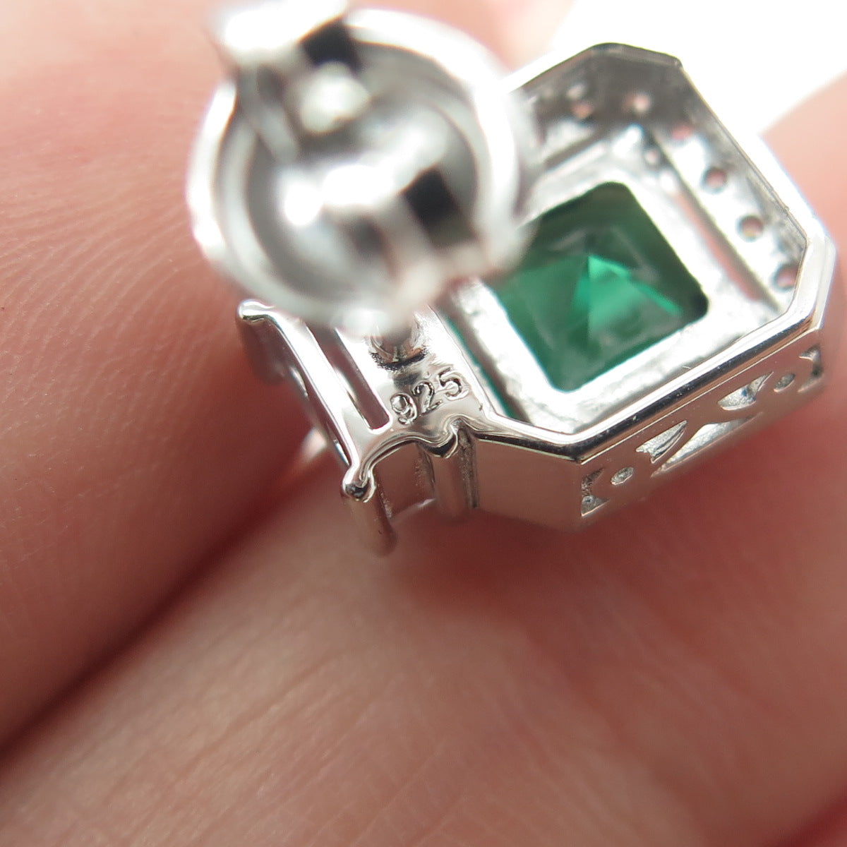 925 Sterling Silver Princess-Cut Nano Emerald & Multi-Cut C Z Earrings