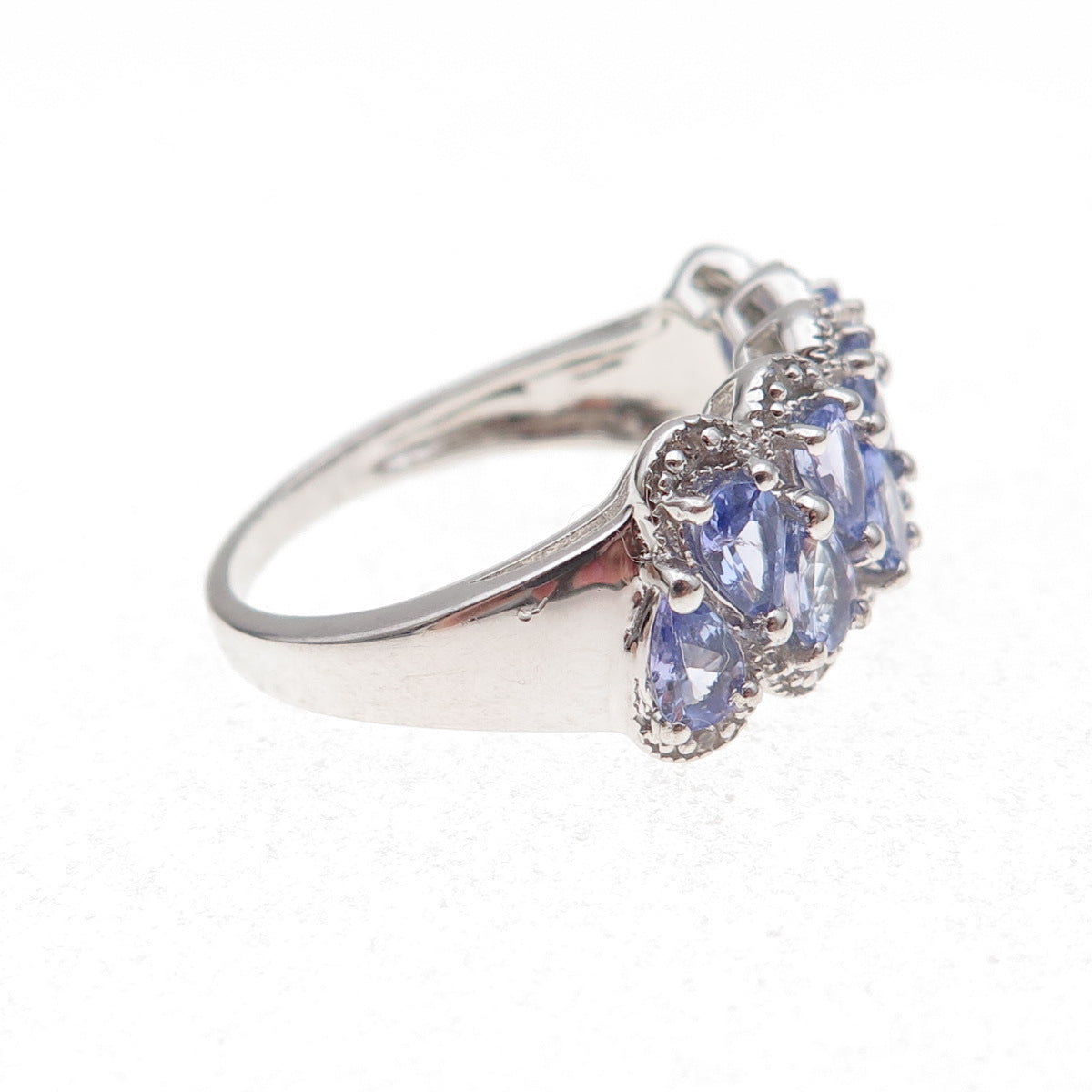 925 Sterling Silver Real Tanzanite & White Topaz Ring Size 8